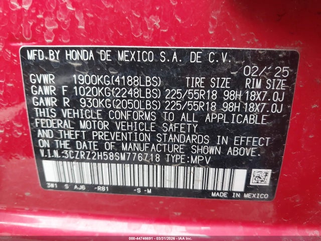 3CZRZ2H58SM776718 Honda Hr-v Awd Sport