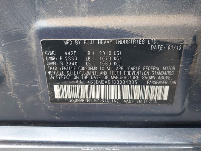 Продажа на аукционе авто 2013 Subaru Legacy 2.5i, vin: 4S3BMBA61D3034335, номер лота: 44746727