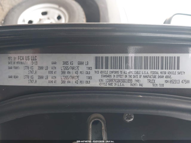 Aukcja sprzedaży 2019 Ram 1500 Classic Tradesman  4x4 5'7 Box, vin: 1C6RR7KG6KS661899, numer aukcji: 44746765