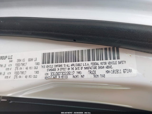Продажа на аукционе авто 2012 Ram 1500 St, vin: 3C6JD6DT3CG126117, номер лота: 44746767