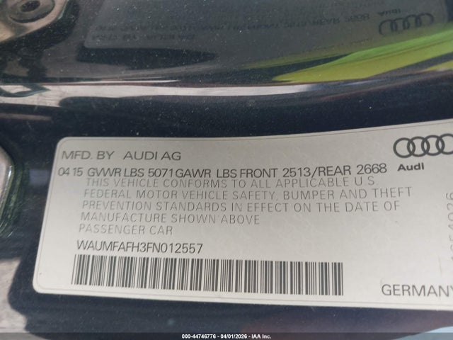 44746776 :رقم المزاد ، WAUMFAFH3FN012557 vin ، 2015 Audi A5 2.0t Premium مزاد بيع