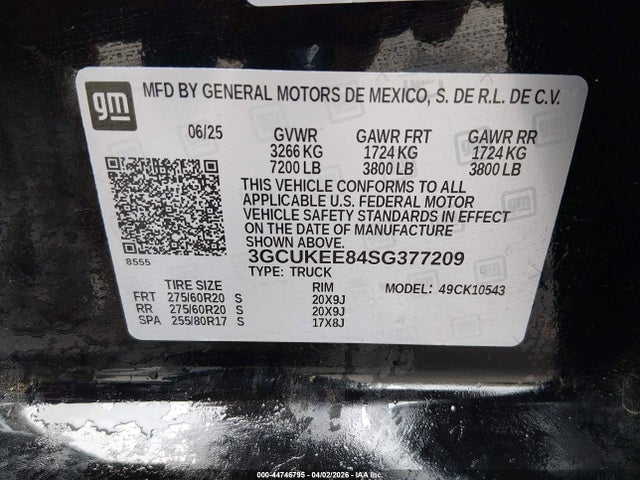 Aukcja sprzedaży 2025 Chevrolet Silverado 1500 4wd  Short Bed Rst, vin: 3GCUKEE84SG377209, numer aukcji: 44746795