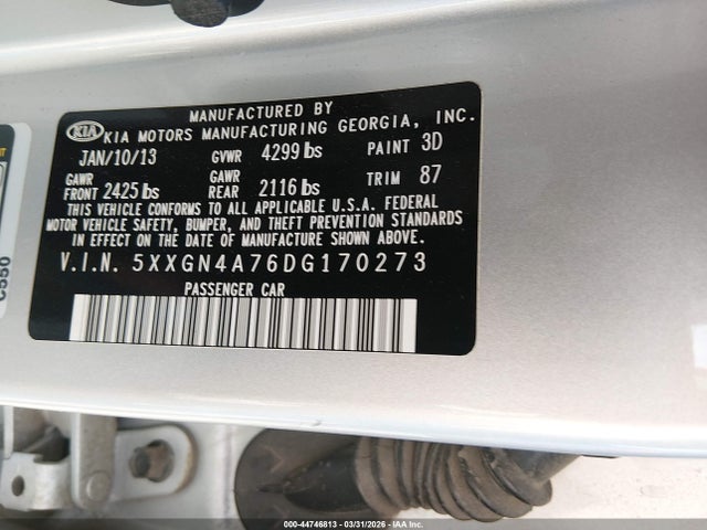 2013 Kia Optima Ex მანქანა იყიდება აუქციონზე, vin: 5XXGN4A76DG170273, აუქციონის ნომერი: 44746813