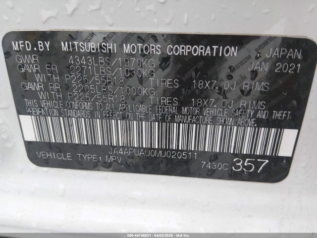 Aukcja sprzedaży 2021 Mitsubishi Outlander Sport 2.0 Es 2wd, vin: JA4APUAU0MU020511, numer aukcji: 44746821