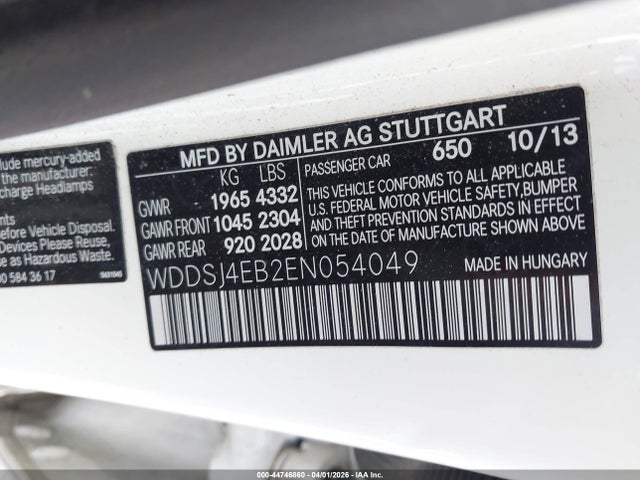 Продажа на аукционе авто 2014 Mercedes-benz Cla 250, vin: WDDSJ4EB2EN054049, номер лота: 44746860