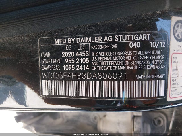 44746872 :رقم المزاد ، WDDGF4HB3DA806091 vin ، 2013 Mercedes-benz C 250 Sport مزاد بيع