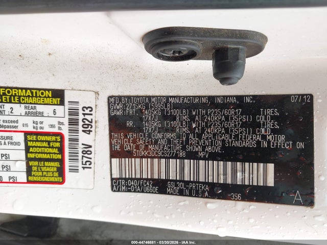 2012 TOYOTA SIENNA 5TDKK3DC9CS277188 Photo 8