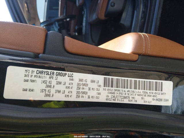 Продаж на аукціоні авто 2012 Jeep Grand Cherokee Overland, vin: 1C4RJFCT7CC280578, номер лоту: 44746908