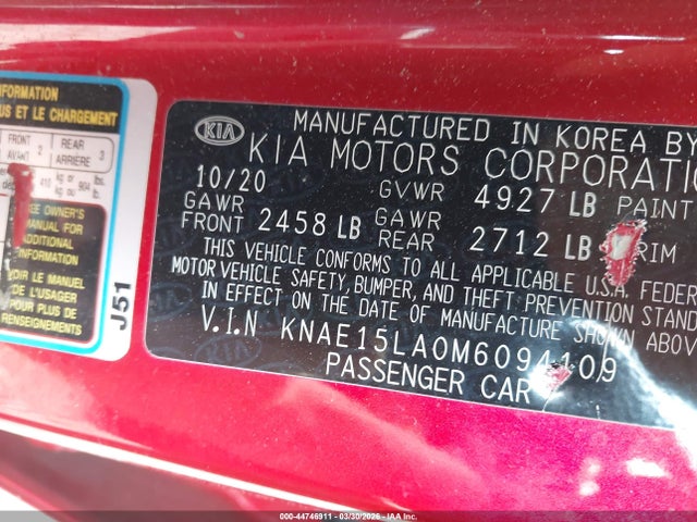Aukcja sprzedaży 2021 Kia Stinger Gt-line, vin: KNAE15LA0M6094109, numer aukcji: 44746911