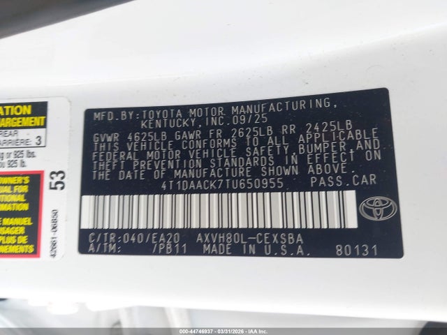 Продаж на аукціоні авто 2026 Toyota Camry Se, vin: 4T1DAACK7TU650955, номер лоту: 44746937