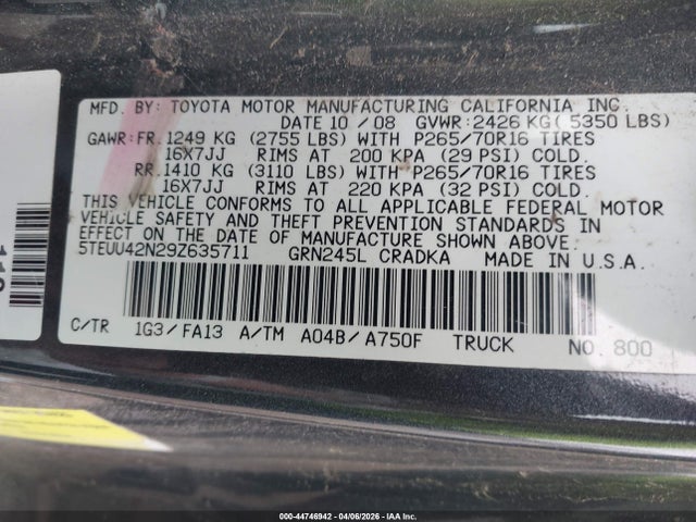 2009 TOYOTA TACOMA 5TEUU42N29Z635711 Photo 8