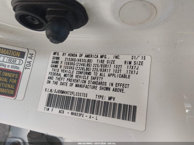 Aukcja sprzedaży 2015 Honda Cr-v Ex-l, vin: 5J6RM4H72FL030705, numer aukcji: 44746943