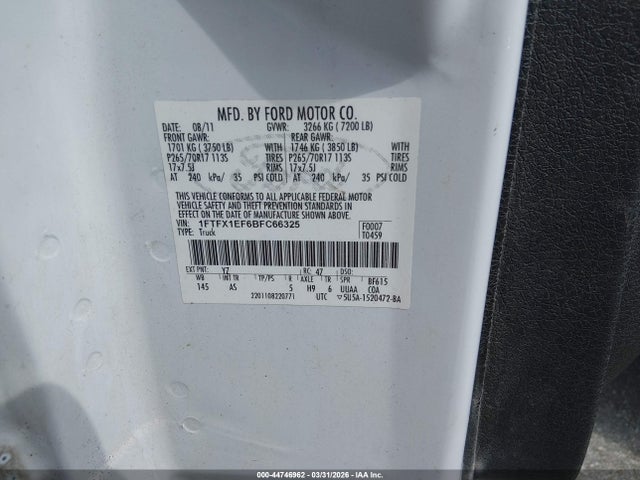Aukcja sprzedaży 2011 Ford F-150 Xl, vin: 1FTFX1EF6BFC66325, numer aukcji: 44746962