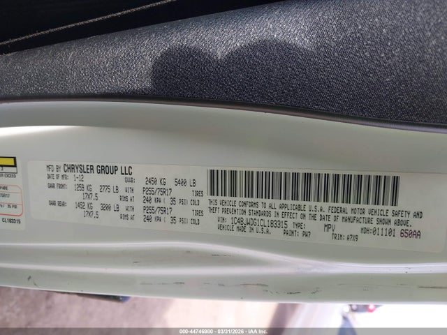 44746980 :رقم المزاد ، 1C4BJWDG1CL183315 vin ، 2012 Jeep Wrangler Unlimited Sport مزاد بيع