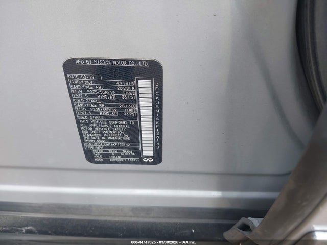 Aukcja sprzedaży 2019 Infiniti Qx50 Essential, vin: 3PCAJ5M16KF133142, numer aukcji: 44747025