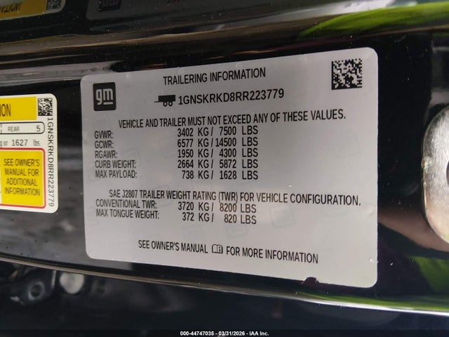 1GNSKRKD8RR223779 Chevrolet Tahoe 4wd Rst