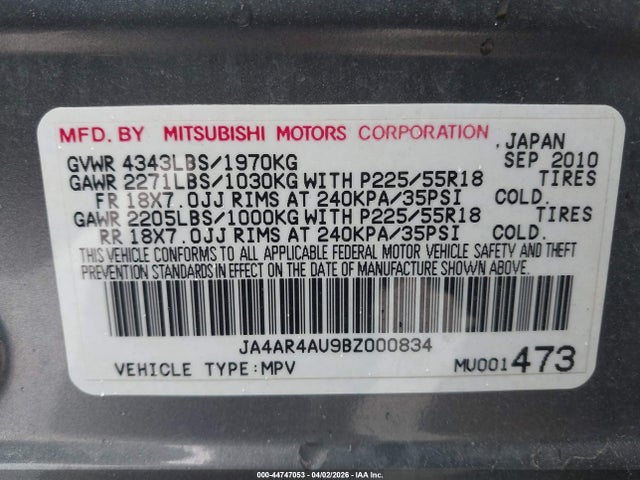 2011 MITSUBISHI OUTLANDER SPORT JA4AR4AU9BZ000834 Photo 8