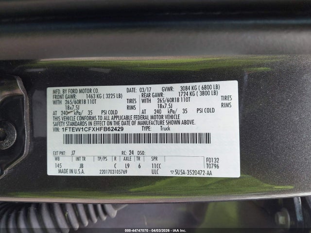 Продажа на аукционе авто 2017 Ford F-150 Xlt, vin: 1FTEW1CFXHFB62429, номер лота: 44747070