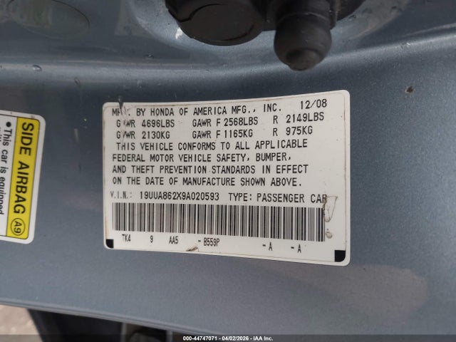 2009 ACURA TL 19UUA862X9A020593 Photo 8