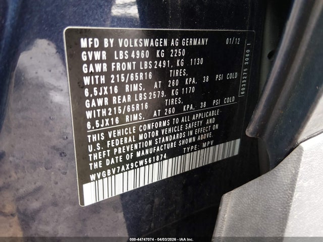 2012 VOLKSWAGEN TIGUAN WVGBV7AX9CW561874 Photo 8