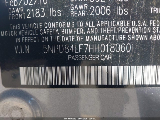 5NPD84LF7HH018060 Hyundai ELANTRA SE