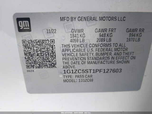 Продажа на аукционе авто 2023 Chevrolet Malibu Fwd 1fl, vin: 1G1ZC5ST1PF127603, номер лота: 44747085