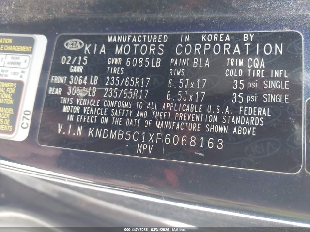 Продаж на аукціоні авто 2015 Kia Sedona Lx, vin: KNDMB5C1XF6068163, номер лоту: 44747086