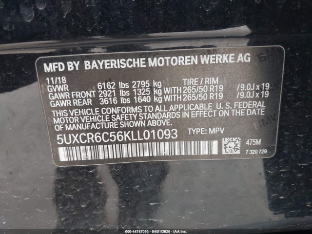 Aukcja sprzedaży 2019 Bmw X5 Xdrive40i, vin: 5UXCR6C56KLL01093, numer aukcji: 44747093