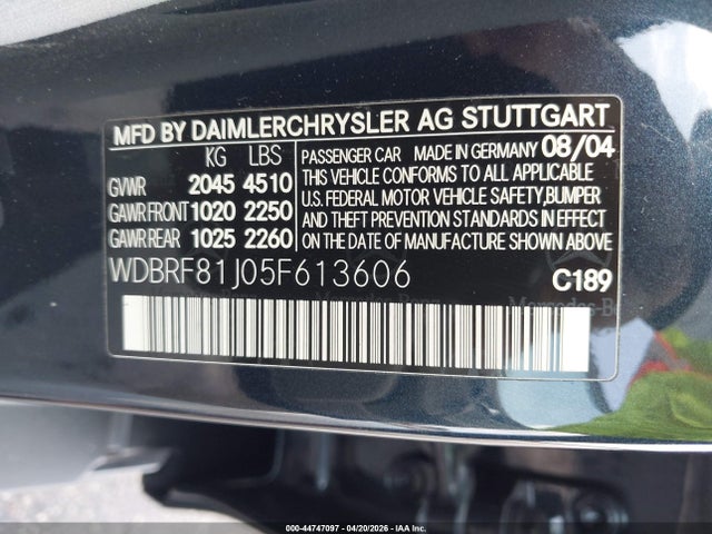 Aukcja sprzedaży 2005 Mercedes-benz C 240 Luxury 4matic, vin: WDBRF81J05F613606, numer aukcji: 44747097