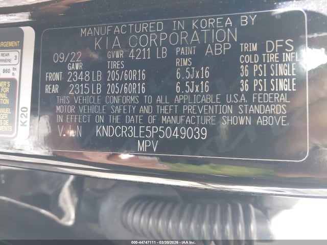 KNDCR3LE5P5049039 KIA NIRO EX