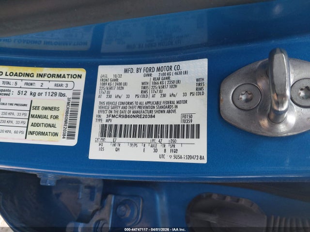 Продажа на аукционе авто 2022 Ford Bronco Sport Big Bend, vin: 3FMCR9B60NRE20384, номер лота: 44747117