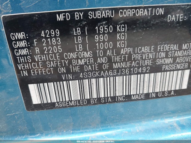 Aukcja sprzedaży 2018 Subaru Impreza 2.0i, vin: 4S3GKAA63J3610492, numer aukcji: 44747142