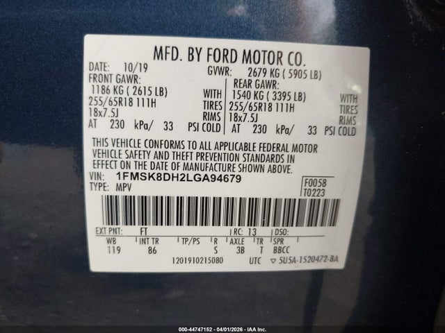 2020 FORD EXPLORER 1FMSK8DH2LGA94679 Photo 8