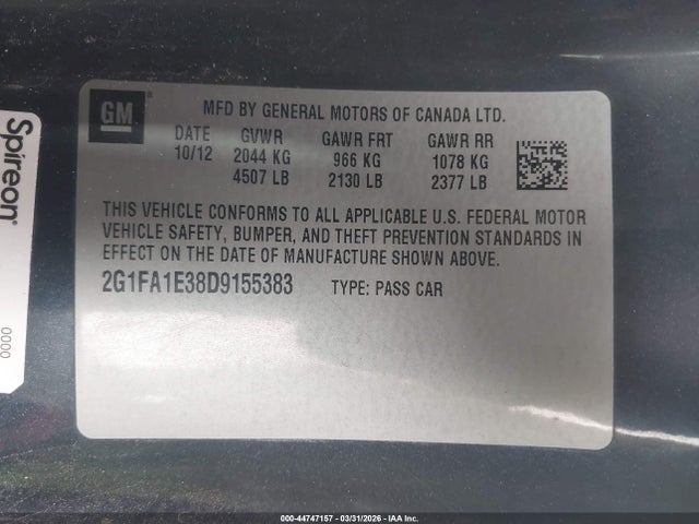 Aukcja sprzedaży 2013 Chevrolet Camaro 2ls, vin: 2G1FA1E38D9155383, numer aukcji: 44747157