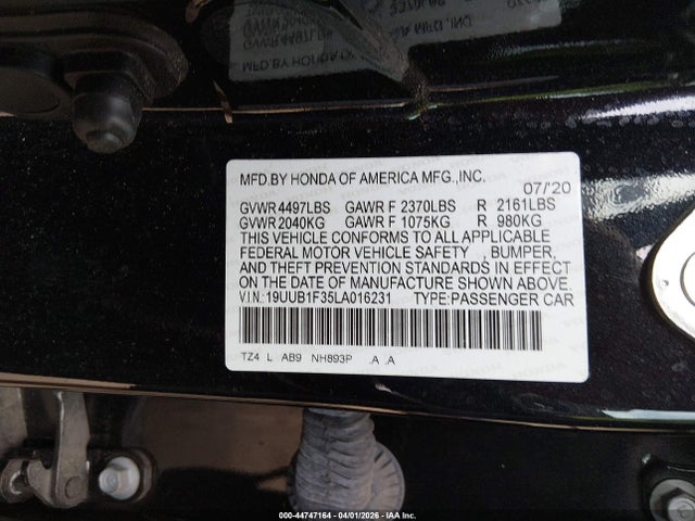 Aukcja sprzedaży 2020 Acura Tlx Standard, vin: 19UUB1F35LA016231, numer aukcji: 44747164