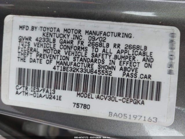 2003 TOYOTA CAMRY 4T1BE32K33U645552 Photo 8