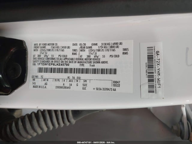 Aukcja sprzedaży 2020 Ford F-150 Xl, vin: 1FTEW1EP8LKE45790, numer aukcji: 44747181