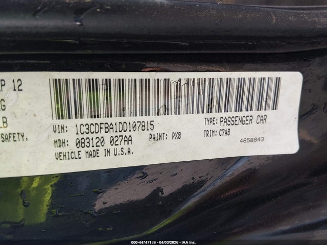 Aukcja sprzedaży 2013 Dodge Dart Rallye, vin: 1C3CDFBA1DD107815, numer aukcji: 44747186