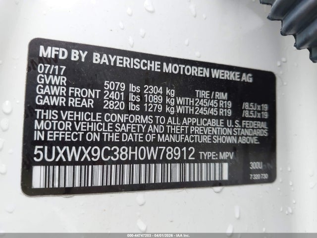Aukcja sprzedaży 2017 Bmw X3 Xdrive28i, vin: 5UXWX9C38H0W78912, numer aukcji: 44747203