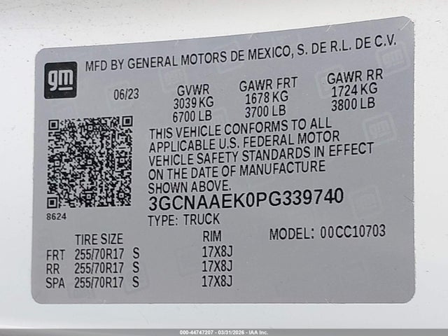 3GCNAAEK0PG339740 Chevrolet Silverado 1500 2wd Standard Bed Wt