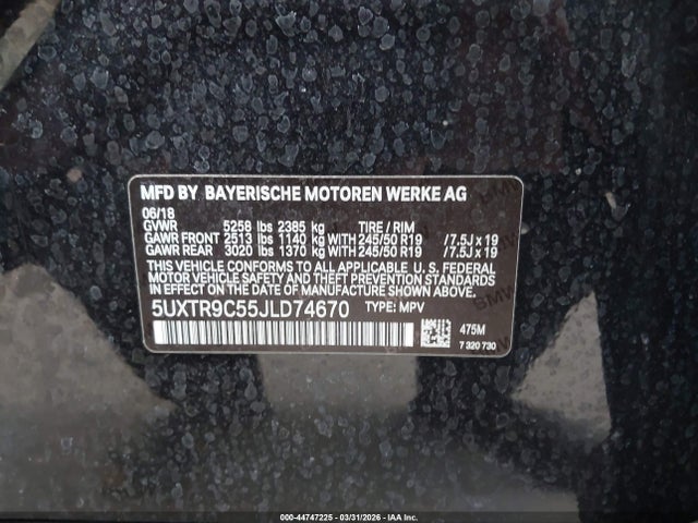 2018 Bmw X3 Xdrive30i მანქანა იყიდება აუქციონზე, vin: 5UXTR9C55JLD74670, აუქციონის ნომერი: 44747225