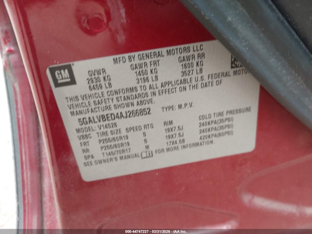 Продаж на аукціоні авто 2010 Buick Enclave 1xl, vin: 5GALVBED4AJ266852, номер лоту: 44747227