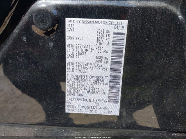 Aukcja sprzedaży 2019 Nissan Rogue Sl, vin: 5N1AT2MV3KC813956, numer aukcji: 44747233
