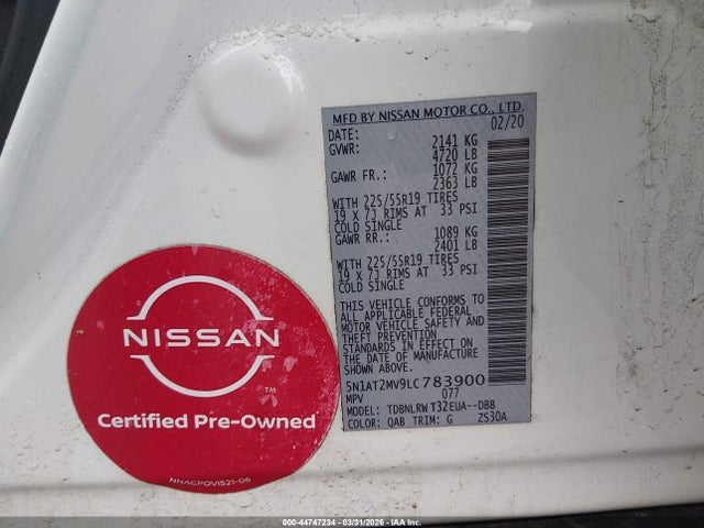 Продаж на аукціоні авто 2020 Nissan Rogue Sl Intelligent Awd, vin: 5N1AT2MV9LC783900, номер лоту: 44747234