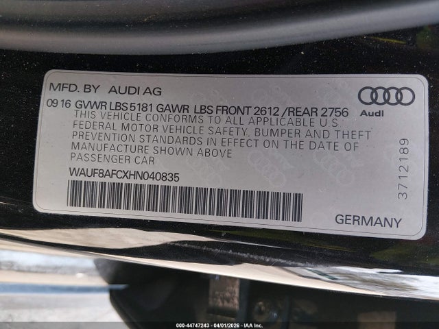 Aukcja sprzedaży 2017 Audi A6 2.0t Premium, vin: WAUF8AFCXHN040835, numer aukcji: 44747243