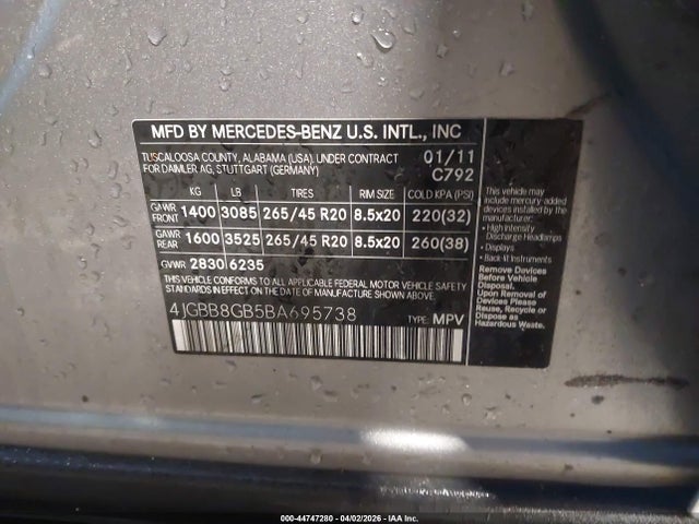 Продаж на аукціоні авто 2011 Mercedes-benz Ml 350 4matic, vin: 4JGBB8GB5BA695738, номер лоту: 44747280