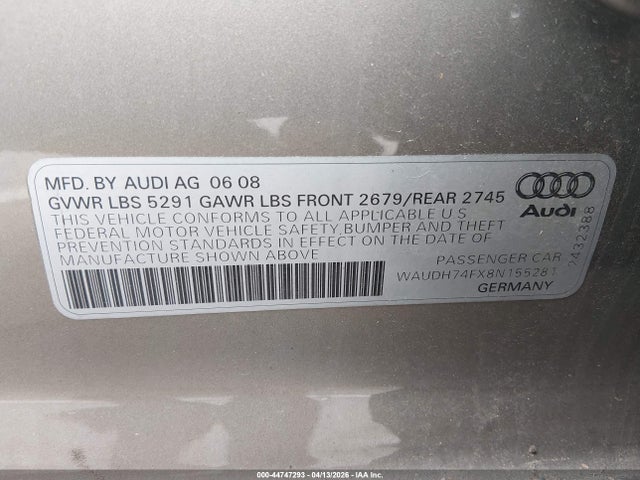 Продажа на аукционе авто 2008 Audi A6 3.2, vin: WAUDH74FX8N155281, номер лота: 44747293