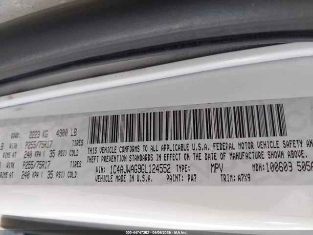 Продажа на аукционе авто 2016 Jeep Wrangler Sport, vin: 1C4AJWAG9GL124552, номер лота: 44747302