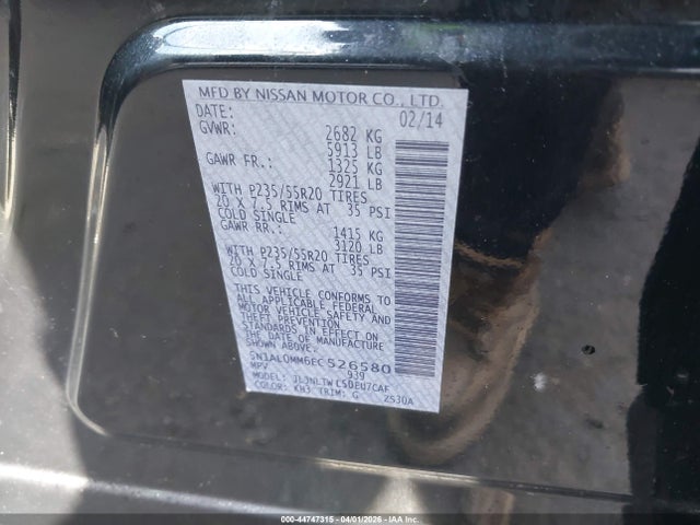 5N1AL0MM6EC526580 Infiniti QX60