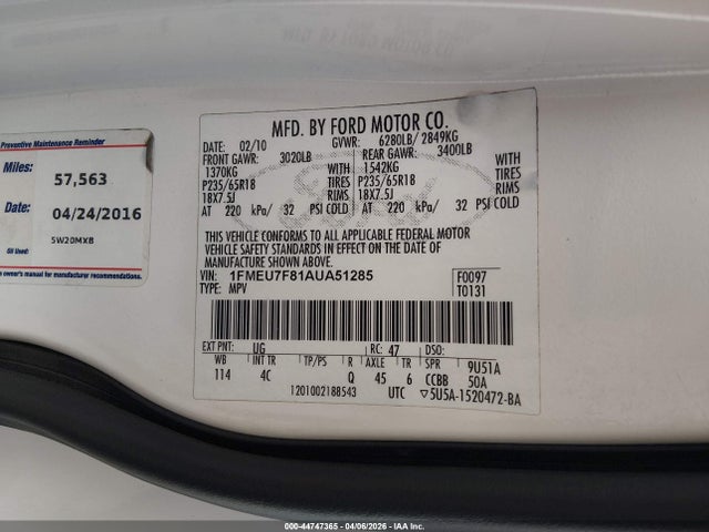 2010 FORD EXPLORER 1FMEU7F81AUA51285 Photo 8